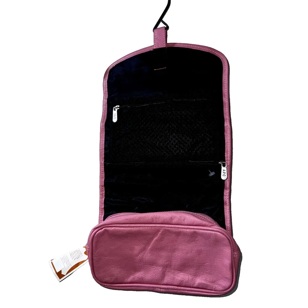 American Procurement Co Pink Leather Travelers Hanging Toiletry Bag Organizer